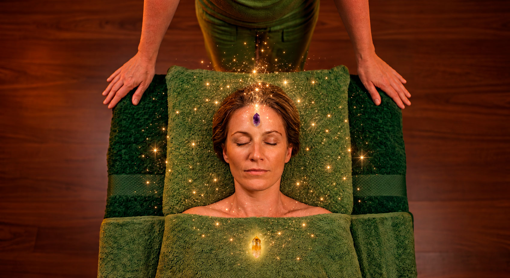 Fae Therapies in Bournemouth, Crystal Healing on a client