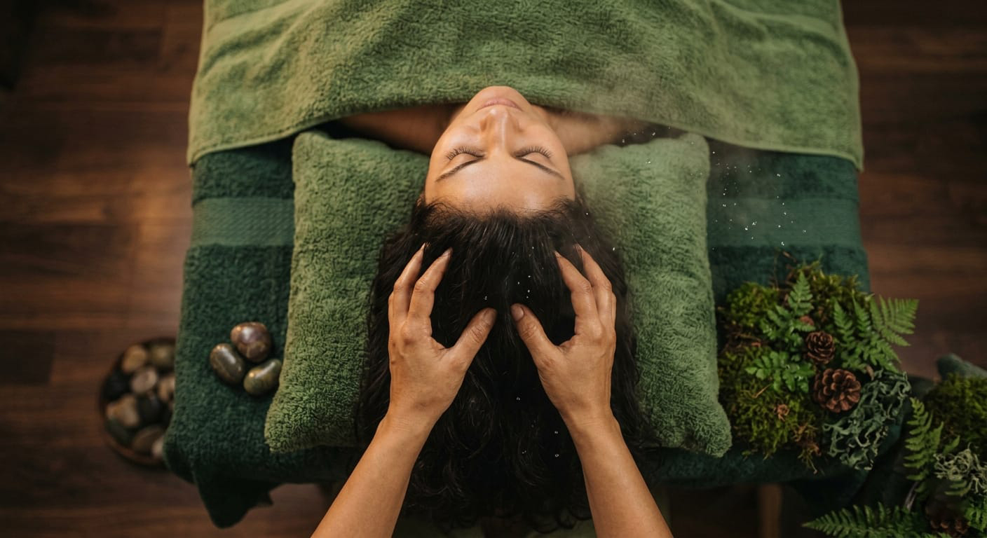 Fae Therapies in Bournemouth, Indian Head Massage on a client